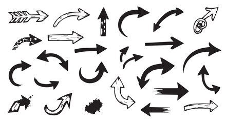 Set of hand drawn grunge texture paint brush, business arrows with different length and thickness hand drawn set.   © illus