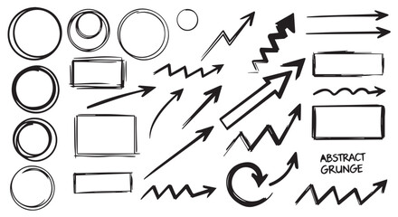 Set of hand drawn grunge texture paint brush, business arrows with different length and thickness hand drawn set.   © illus