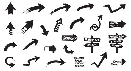 Set of hand drawn grunge texture paint brush, business arrows with different length and thickness hand drawn set.   © illus