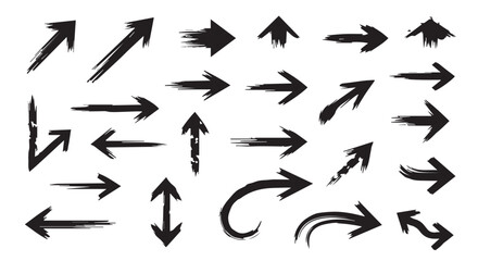 Set of hand drawn grunge texture paint brush, business arrows with different length and thickness hand drawn set.   © illus