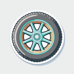 Obraz premium Stylized Car Wheel with Teal Rim and Tire Tread