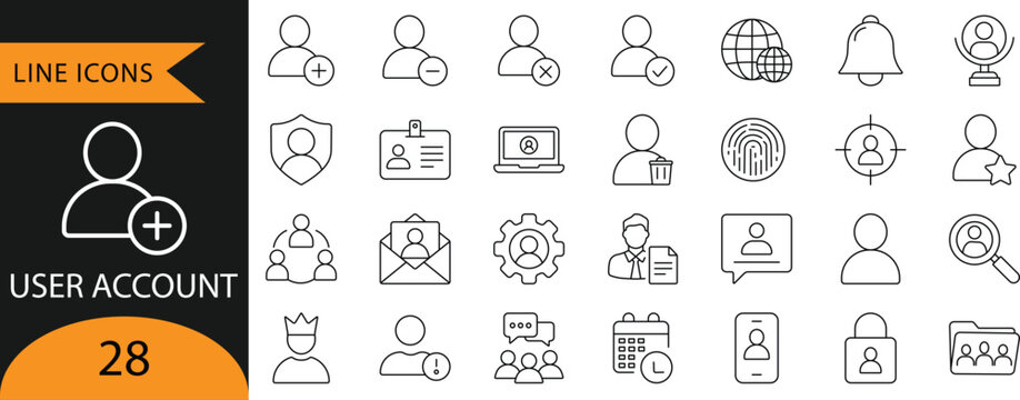 User Account and Profile Management Line Icon Set

