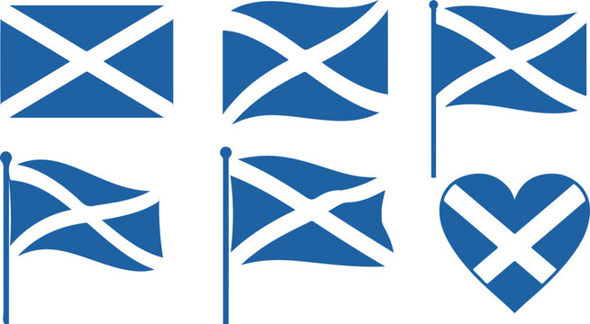 Set of scotland national flags in different styles