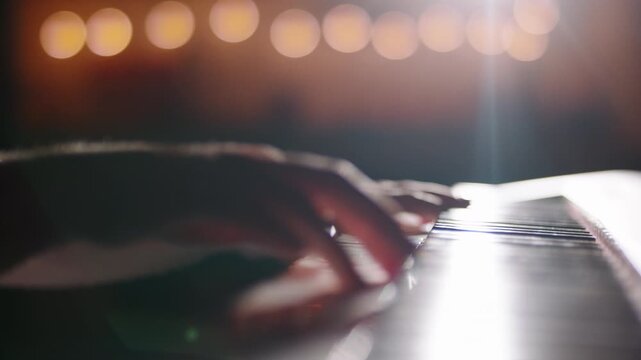 Soft Piano Hands Playing Elegant Melody With Warm Cinematic Lights Creating Relaxed Inspiring Mood Talent Purpose Creative Flow Sensory Calm Music Performance Wellness Ambience Cozy Holiday Feeling