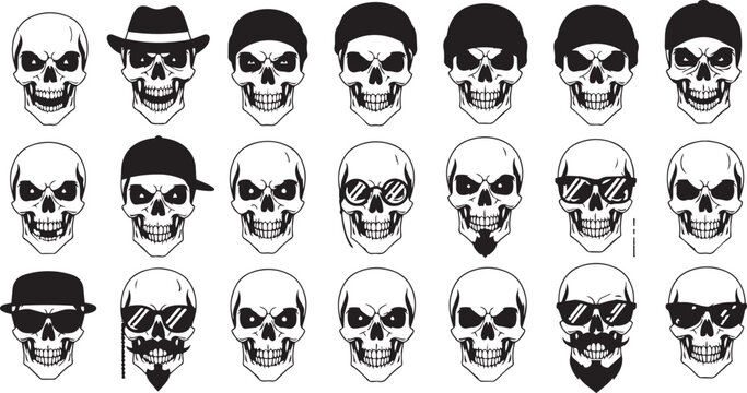 Monochrome skulls with geometric patterns and abstract black and white abstract skull symmetrical