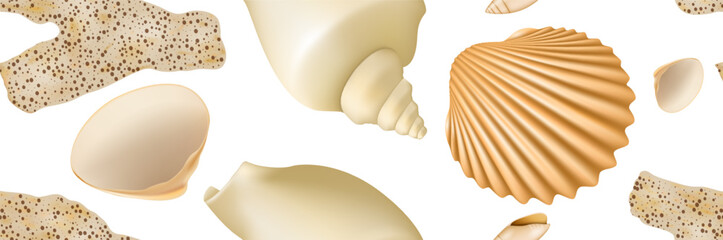Realistic Seashell Seamless Pattern © ange1011