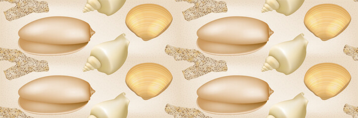 Realistic Seashell Seamless Pattern © ange1011
