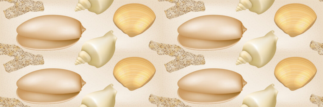 Realistic Seashell Seamless Pattern