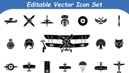 Editable vector icons set of aviation aircraft air travel elements aviation editable © graphicsobai