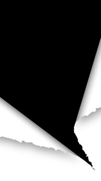Diagonal Torn Paper Corner Dark Empty Background Torn paper diagonally, tear paper, rip paper transition animation sheet. Sharp ripped edge shadows layered effect, minimal layouts, branding posters,