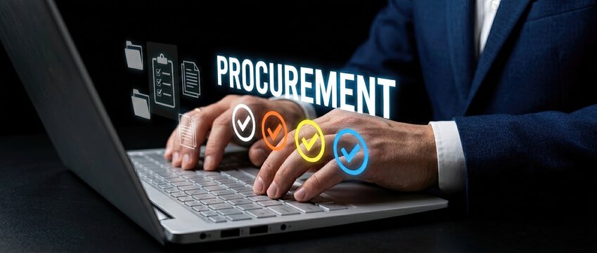 Efficient procurement practices corporate office digital workflow professional environment close-up view optimizing business processes for improved outcomes