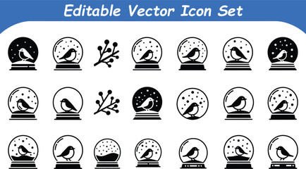 Snow globe with bird and winter berry branches vector icon set christmas decorative transparent © graphicsobai