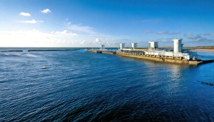 Obraz premium Aerial View of the Thames Barrier in London, England.