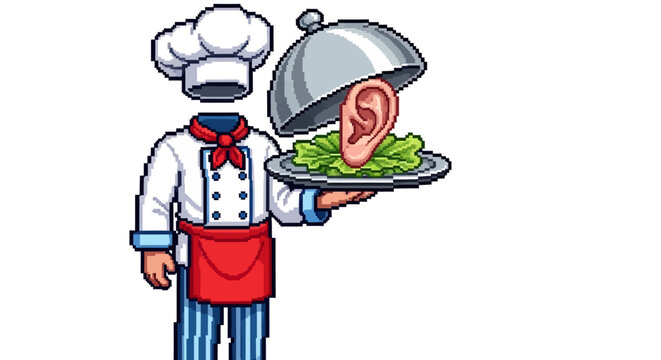 Chef Serving Human Ear on a Plate with Lettuce.