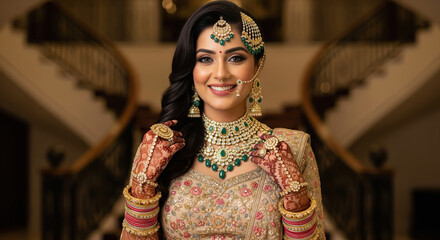 Fototapeta premium young indian woman wearing traditional sari and jwelery