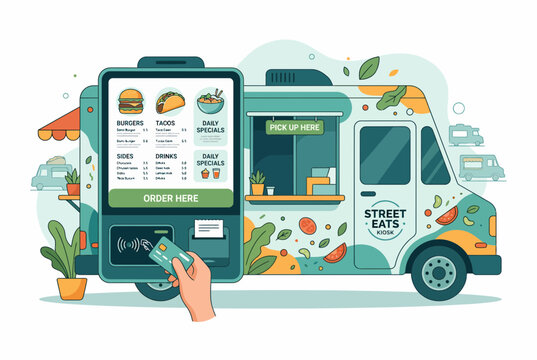 Modern Food Truck with Digital Ordering Kiosk and Touchless Payment
