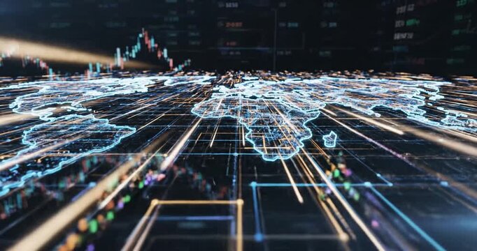 Futuristic digital landscape showcasing data visualization and trading analytics in action