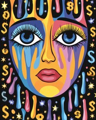 Obraz premium Colorful abstract portrait with emotional expression. AI Generate