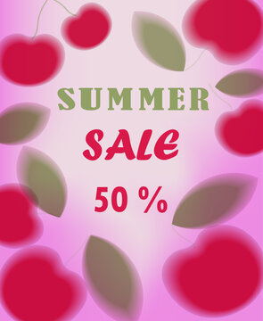 Sammer  Sale Banner Template,Discount Promotion 50% Brighit modern desing cherris with background Pink  gree leaves