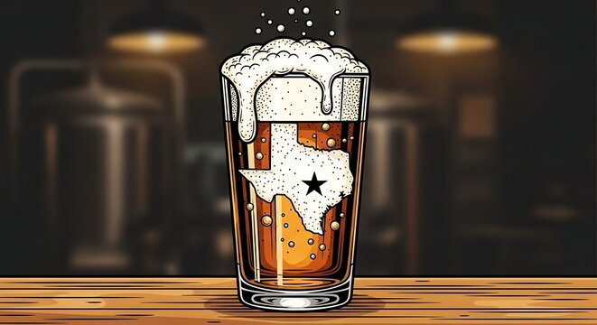 Beer glass illustration with texas map and foam for drinks beverage concept