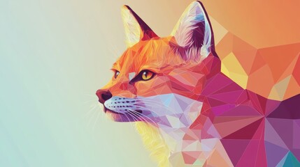 Obraz premium Colorful geometric design of a fox head showing details of its features and sharp gaze in an abstract style