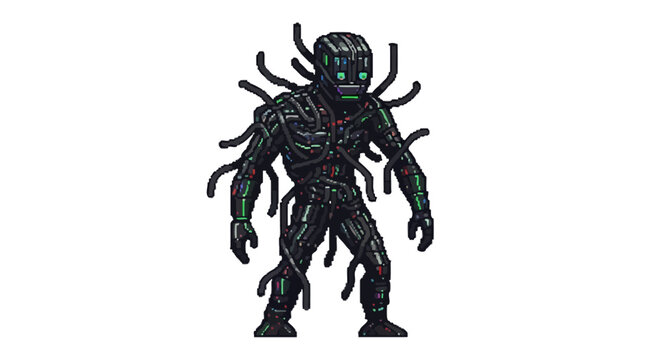 Dark Creature with Tentacles and Glowing Eyes.