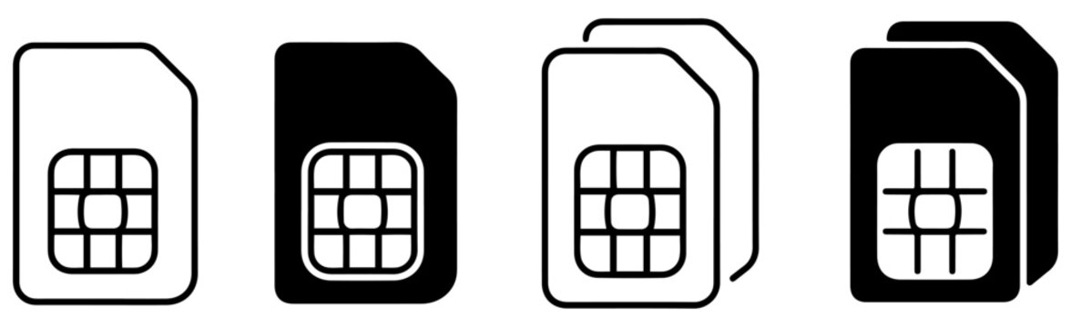 sim card mobile line icon set