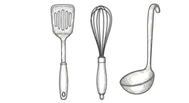 Vintage Kitchen Utensils Drawing.