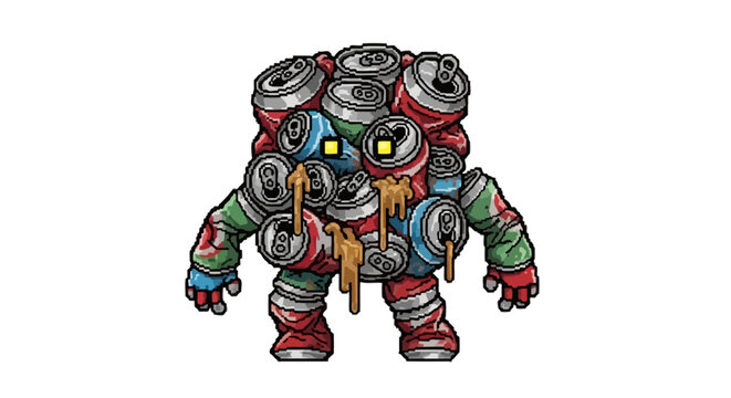 Monstrous Creature Composed Entirely of Recycled Soda Cans.