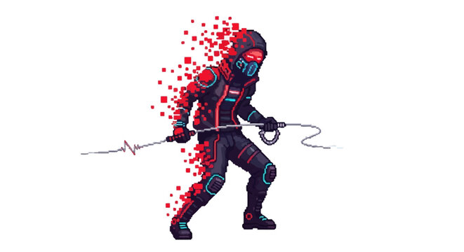 Futuristic Warrior Character with Energy Weapon.