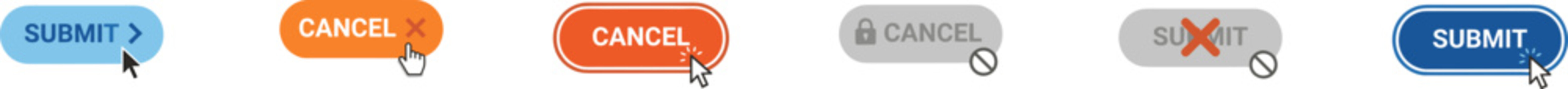 Set of rounded web interface buttons for submit and cancel actions.