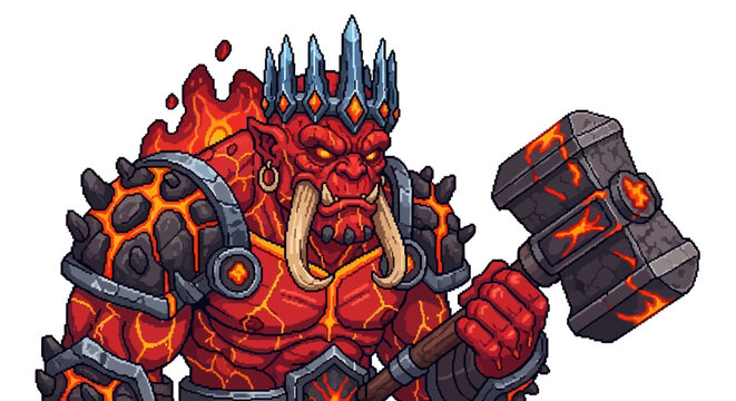 Fiery Orc Warrior King with Molten Hammer.