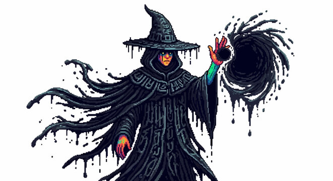 Mysterious Dark Wizard Conjuring Black Magic Energy.