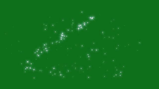 Elegant glowing star sparkle animation featuring white glitter dust trail, smooth curved particle motion, shining bokeh lights and magical twinkle effects, cinematic festive overlay on green screen 4K
