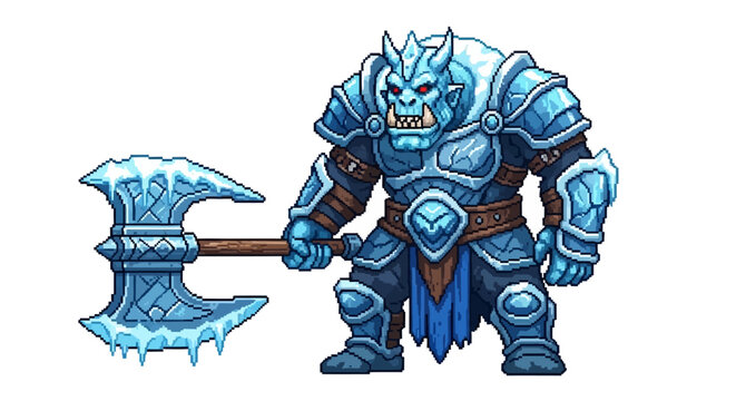 Mighty Ice Warrior with Giant Axe Illustration.