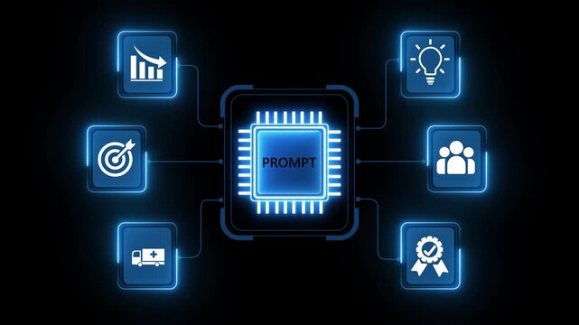 The prompt and generate buttons symbolize the process of artificial intelligence creating and producing new content and ideas, Motion graphics of AI concept. on transparent background.