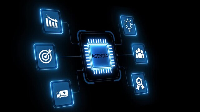 Agenda meeting appointment activity information concept. Businessman holding virtual whit Agenda icon for agenda meeting plan schedule in personal organizer. on transparent background.