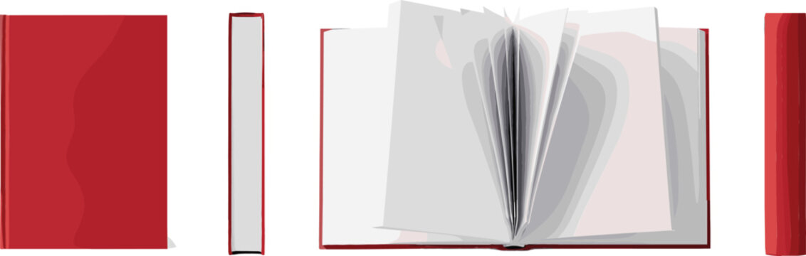 Open and closed book set with red cover pages flipping vector illustration for education publishing reading concepts and stationery design