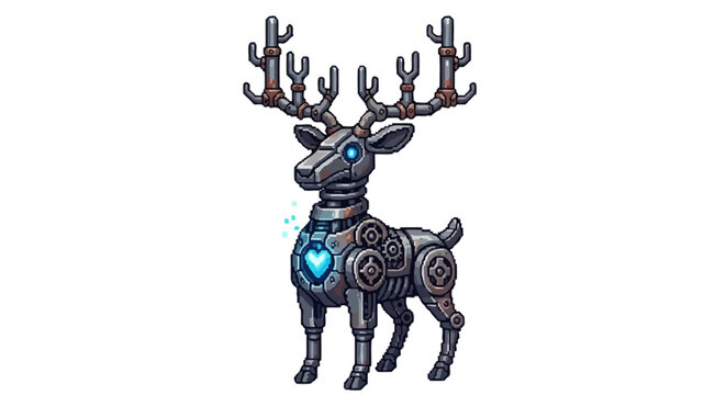 Mechanical Deer with Glowing Blue Heart and Intricate Gears.