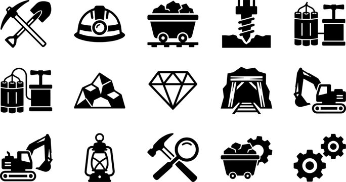 Mining industry equipment set for excavation, mineral extraction