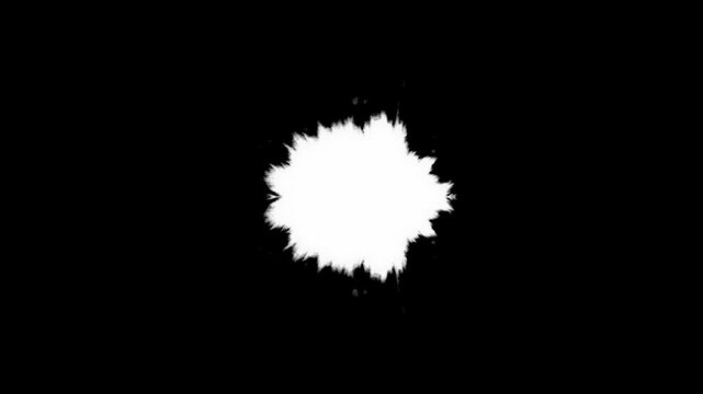 High contrast symmetrical ink expansion. Technical luma matte asset for organic video transitions and visual effects compositing.