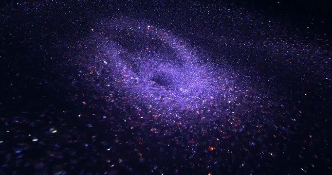 Purple galaxy spiral with swirling stars and cosmic dust in deep space, glowing nebula and mysterious black hole surrounded by purple dust, vast universe and captivating cosmic night space
