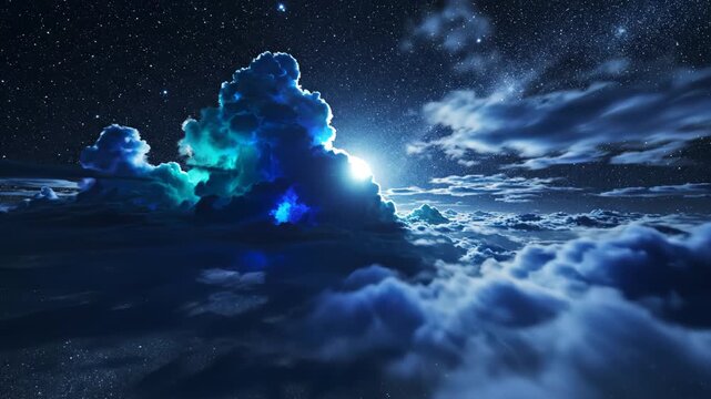 Starry sky with glowing clouds for creative digital media and visual arts