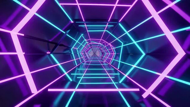 Neon Grid Tunnel 3D Rendering