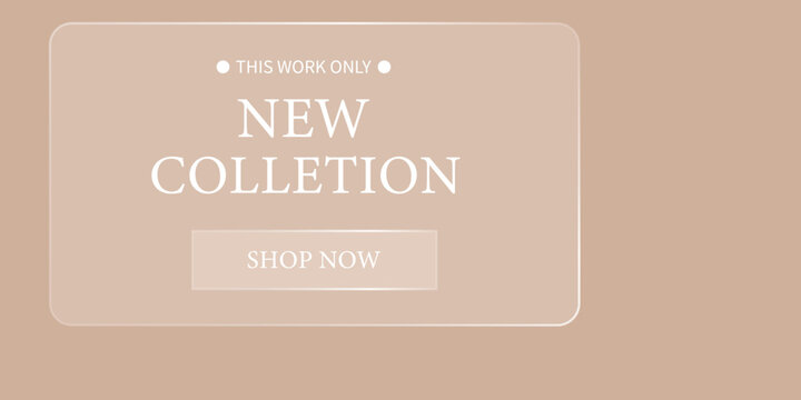 A promotional advertisement displays a new collection with a shop now button on a beige background.