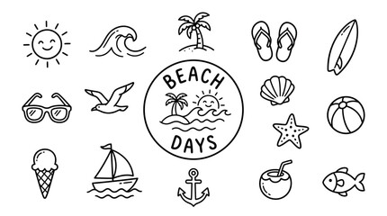 Beach Days Summer Vacation Icons Set. © muhammadsyaiful