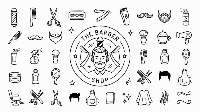 Barber shop icons and tools.