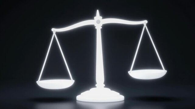 Dynamic White Scale of Justice Tilting and Balancing in a Dark, Reflective Environment