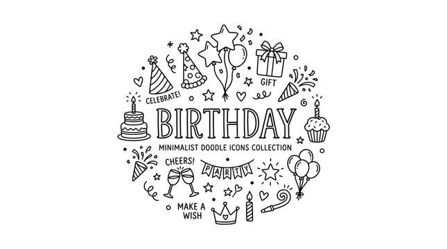 Birthday celebration icons and symbols.