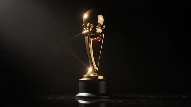Golden award trophy with spotlight on dark background